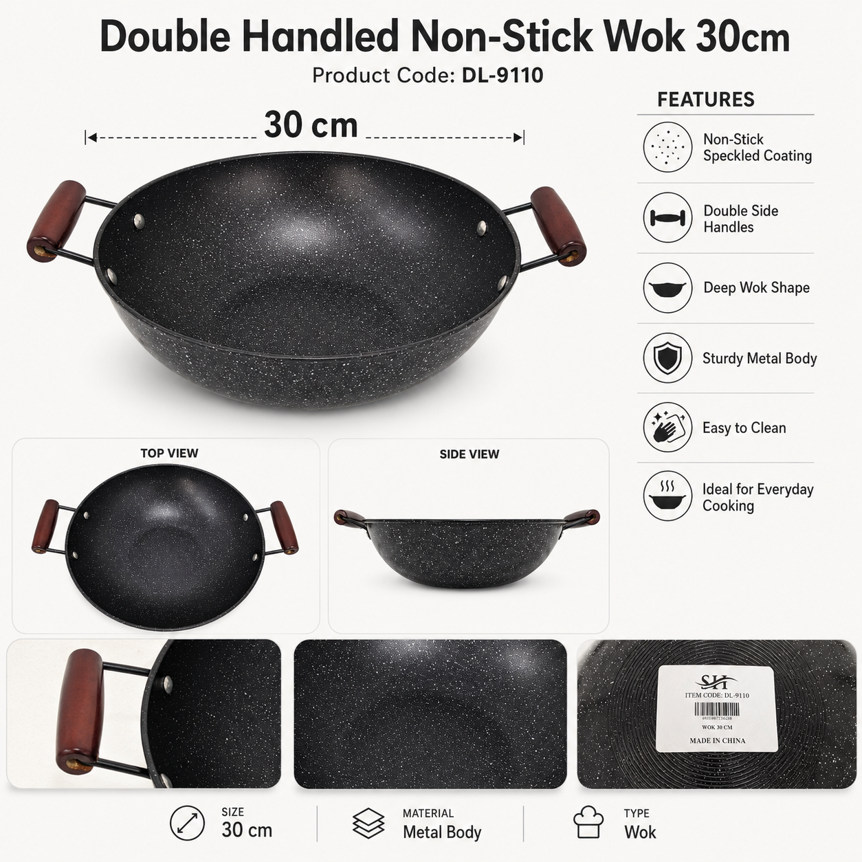 Double Handle Non-Stick Wok - 34cm