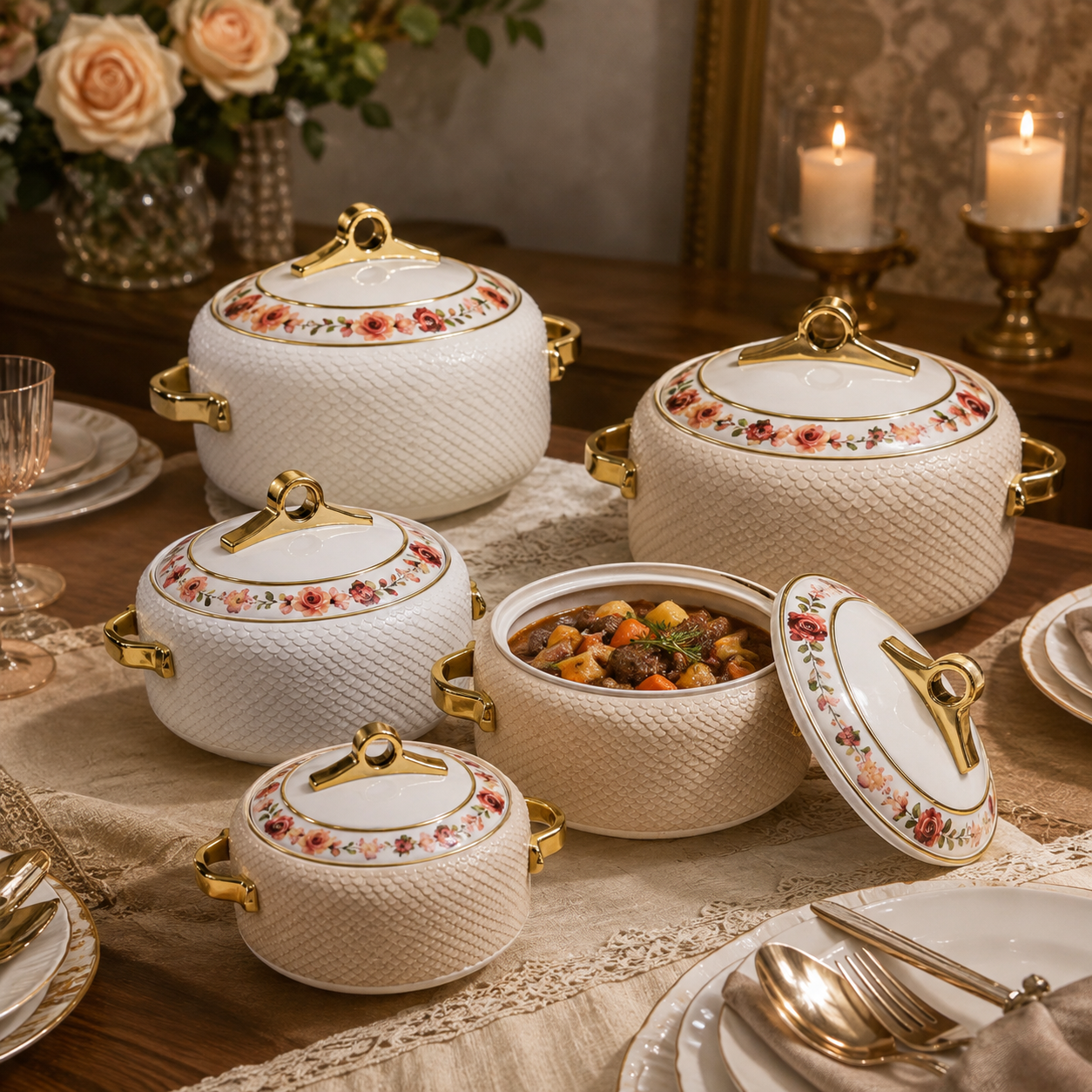 Coral 3 Pcs Hotpot Set - GOLD Handle - Medium (2500, 3500, 5000ml)