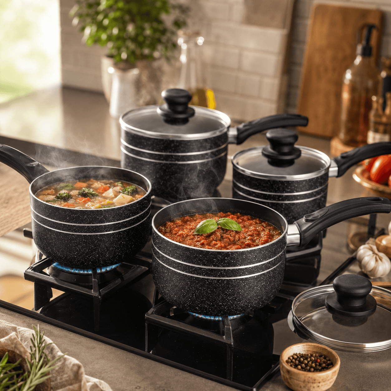 4pc Non-Stick Aluminium Saucepan Set (18, 20, 22, 24cm)