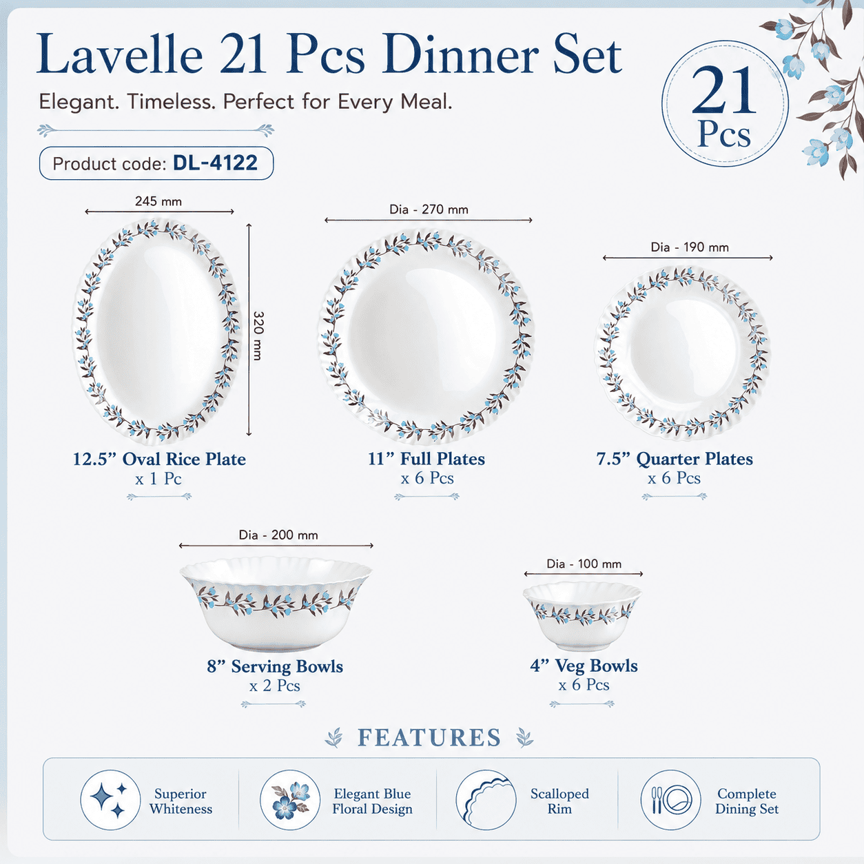 Lavelle 21 Pc Opal Dinner Set