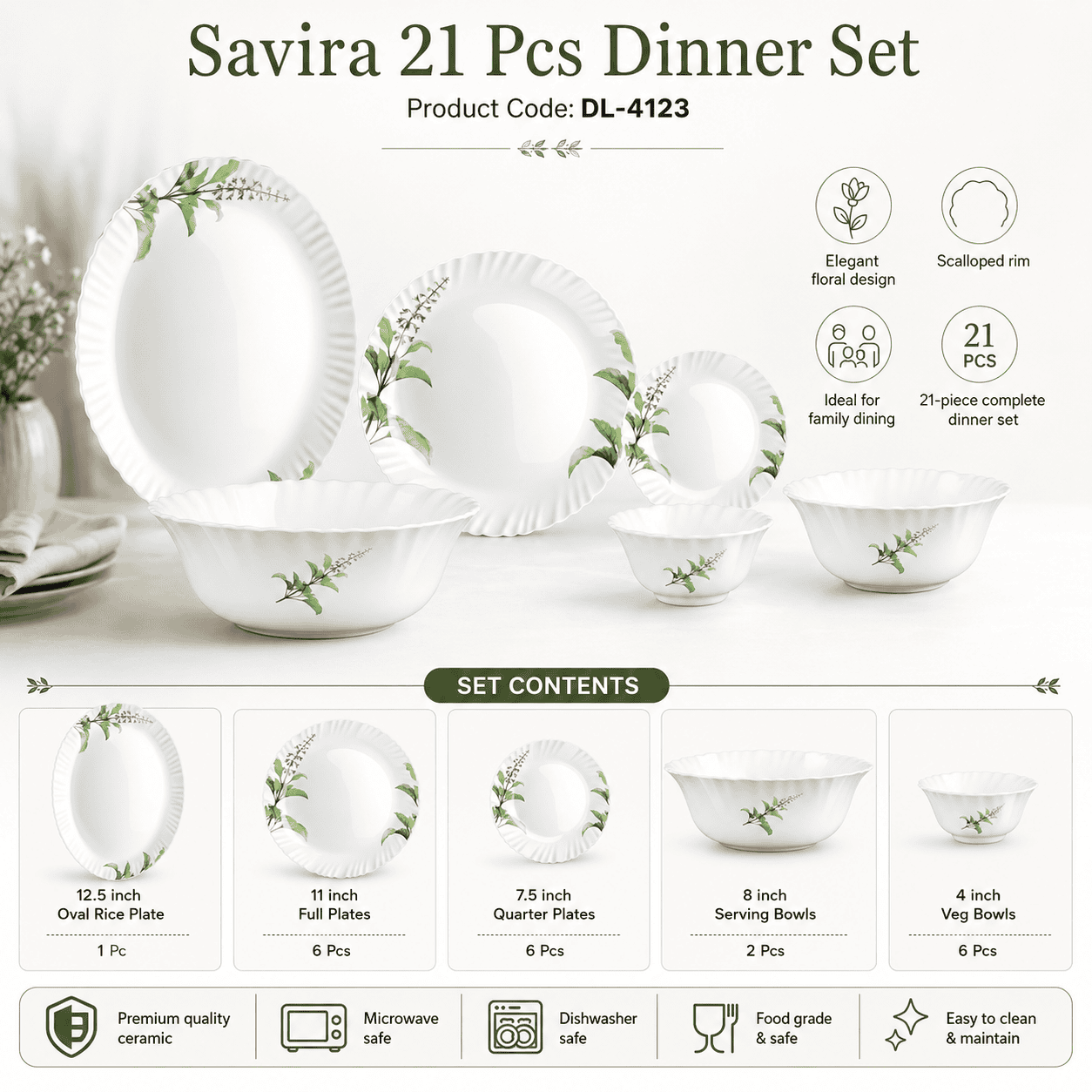 Savira 21 Pc Opal Dinner Set